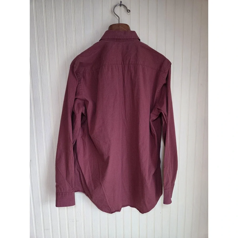 Banana Republic‎ Shirt Mens Large Red Check Stretch Button Front Long Sleeve
